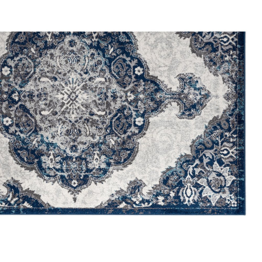 8' X 10' Ivory Gray And Blue Medallion Area Rug