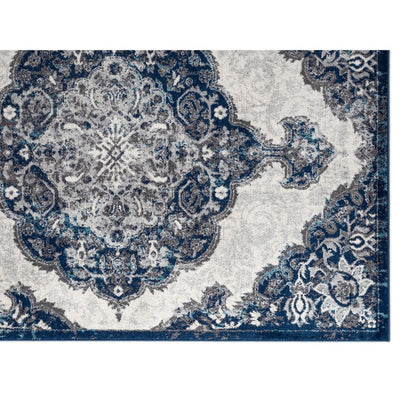 8' X 10' Ivory Gray And Blue Medallion Area Rug