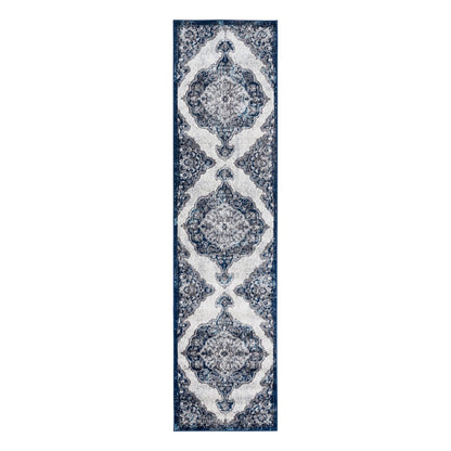 8' X 10' Ivory Gray And Blue Medallion Area Rug