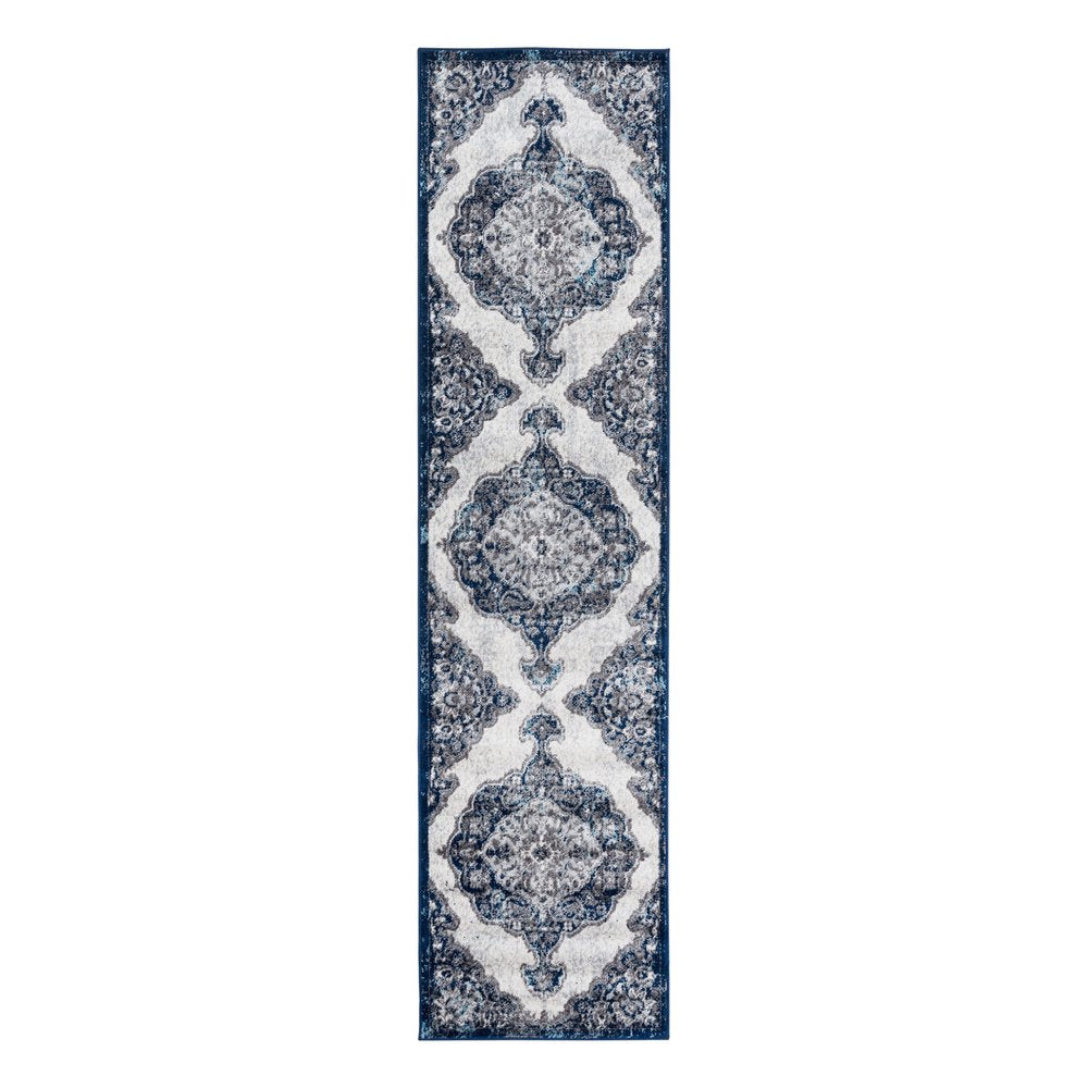 2' X 3' Ivory Gray And Blue Medallion Area Rug