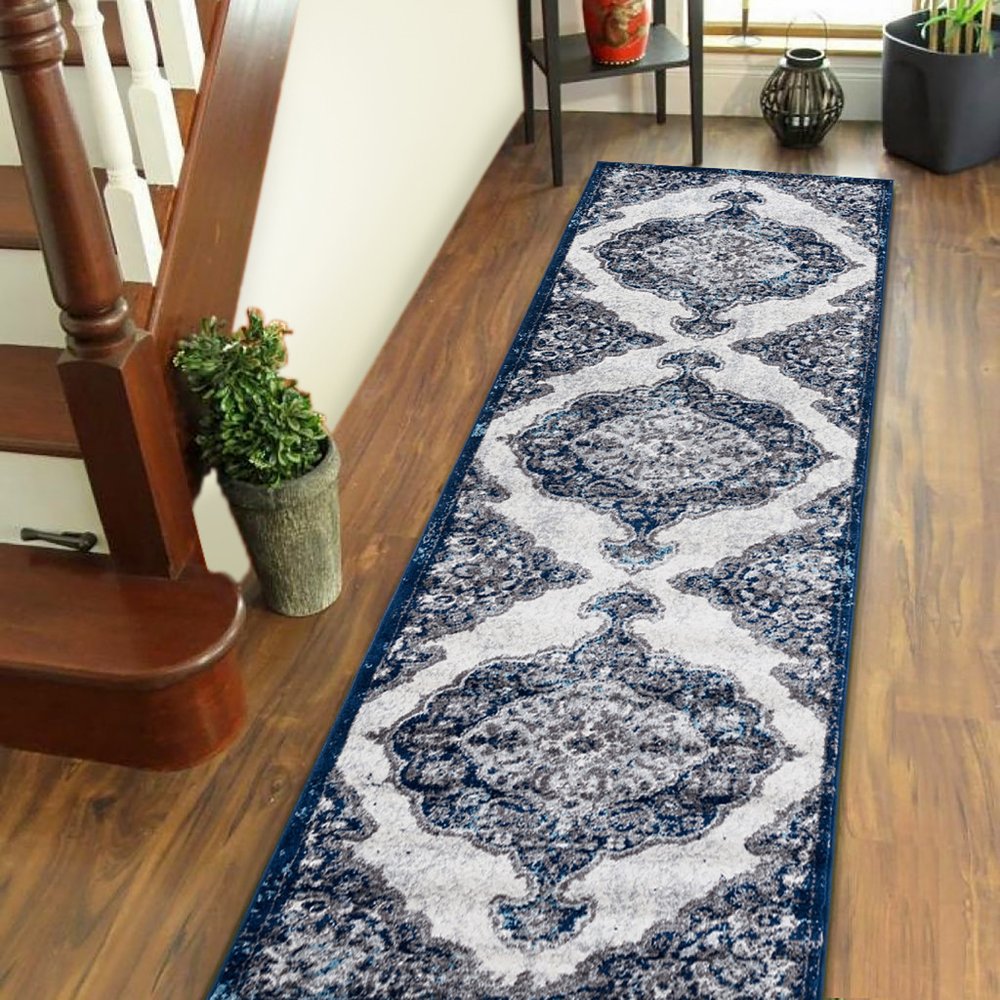 8' X 10' Ivory Gray And Blue Medallion Area Rug