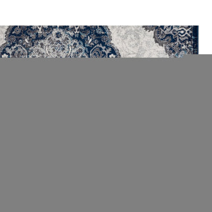2' X 3' Ivory Gray And Blue Medallion Area Rug