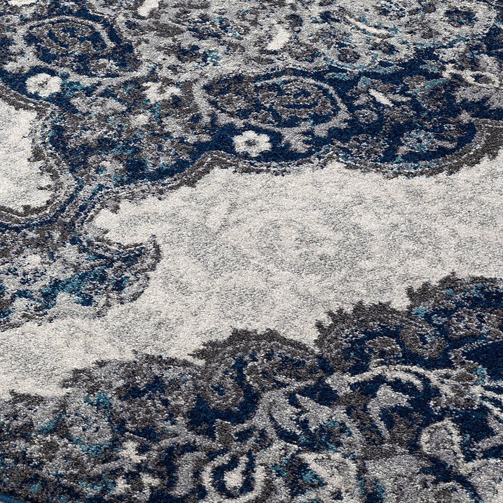 8' X 10' Ivory Gray And Blue Medallion Area Rug