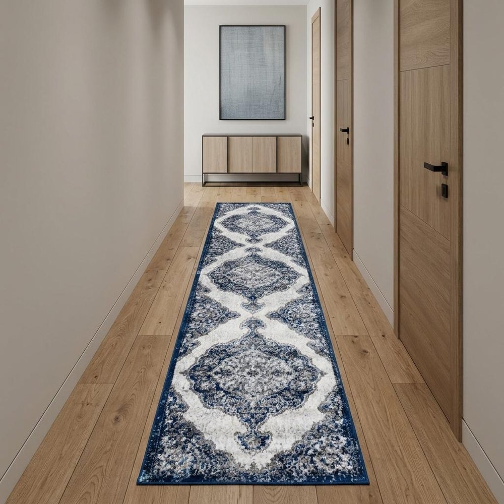 2' X 3' Ivory Gray And Blue Medallion Area Rug