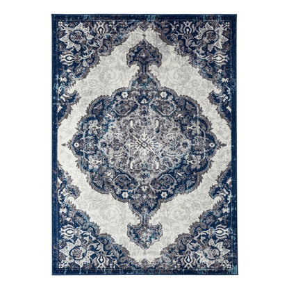 8' X 10' Ivory Gray And Blue Medallion Area Rug
