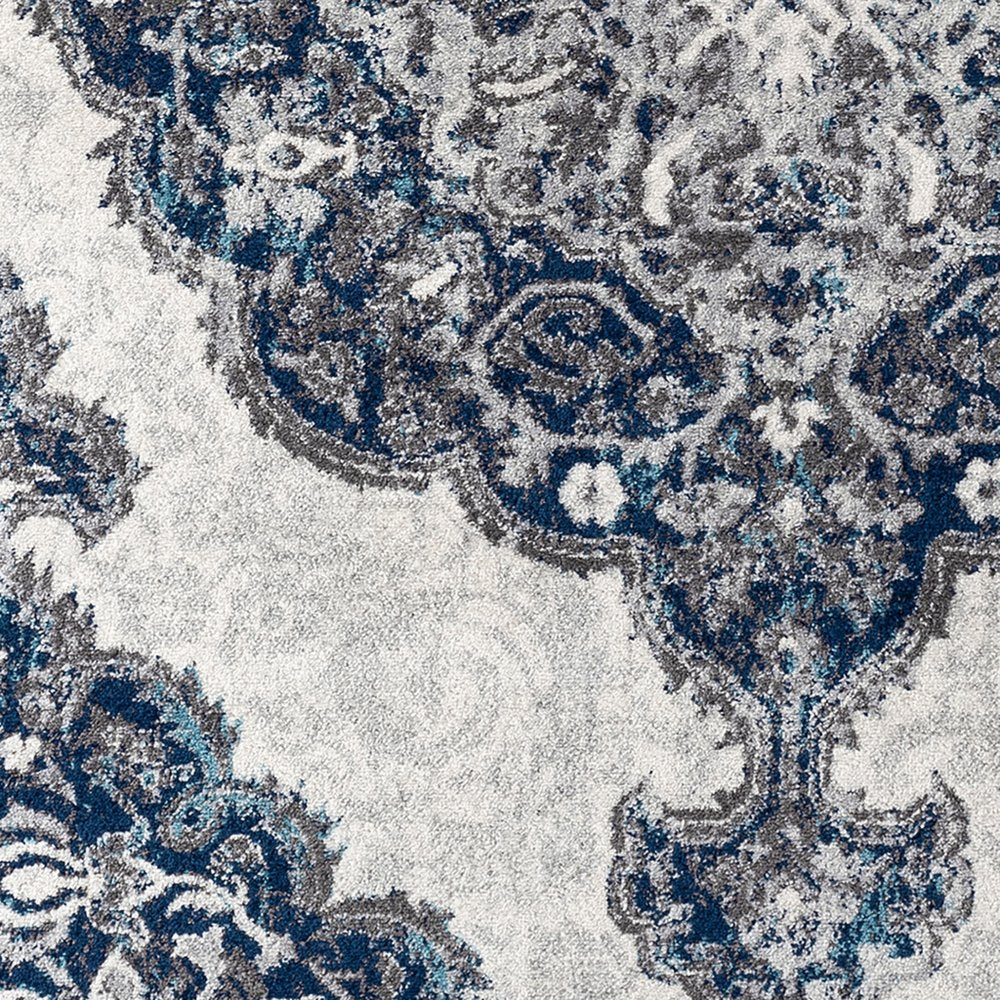 8' X 10' Ivory Gray And Blue Medallion Area Rug