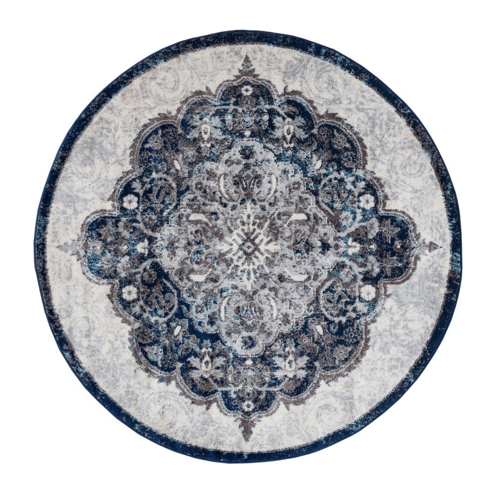 2' X 3' Ivory Gray And Blue Medallion Area Rug