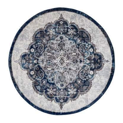 2' X 3' Ivory Gray And Blue Medallion Area Rug