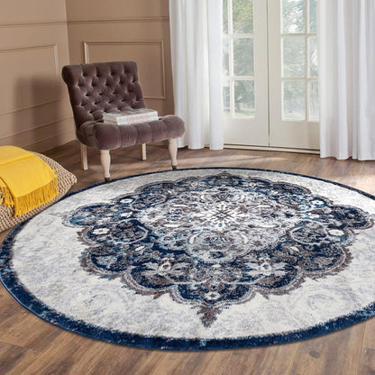 2' X 3' Ivory Gray And Blue Medallion Area Rug