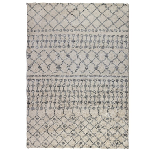 10' Gray And Ivory Geometric Shag Runner Rug