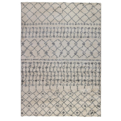 10' Gray And Ivory Geometric Shag Runner Rug