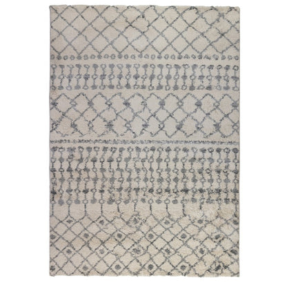 10' Gray And Ivory Geometric Shag Runner Rug