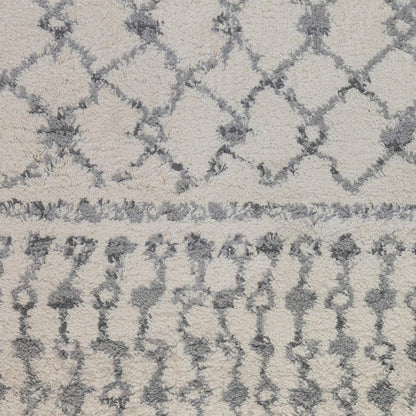 10' Gray And Ivory Geometric Shag Runner Rug
