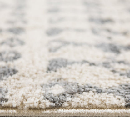 10' Gray And Ivory Geometric Shag Runner Rug