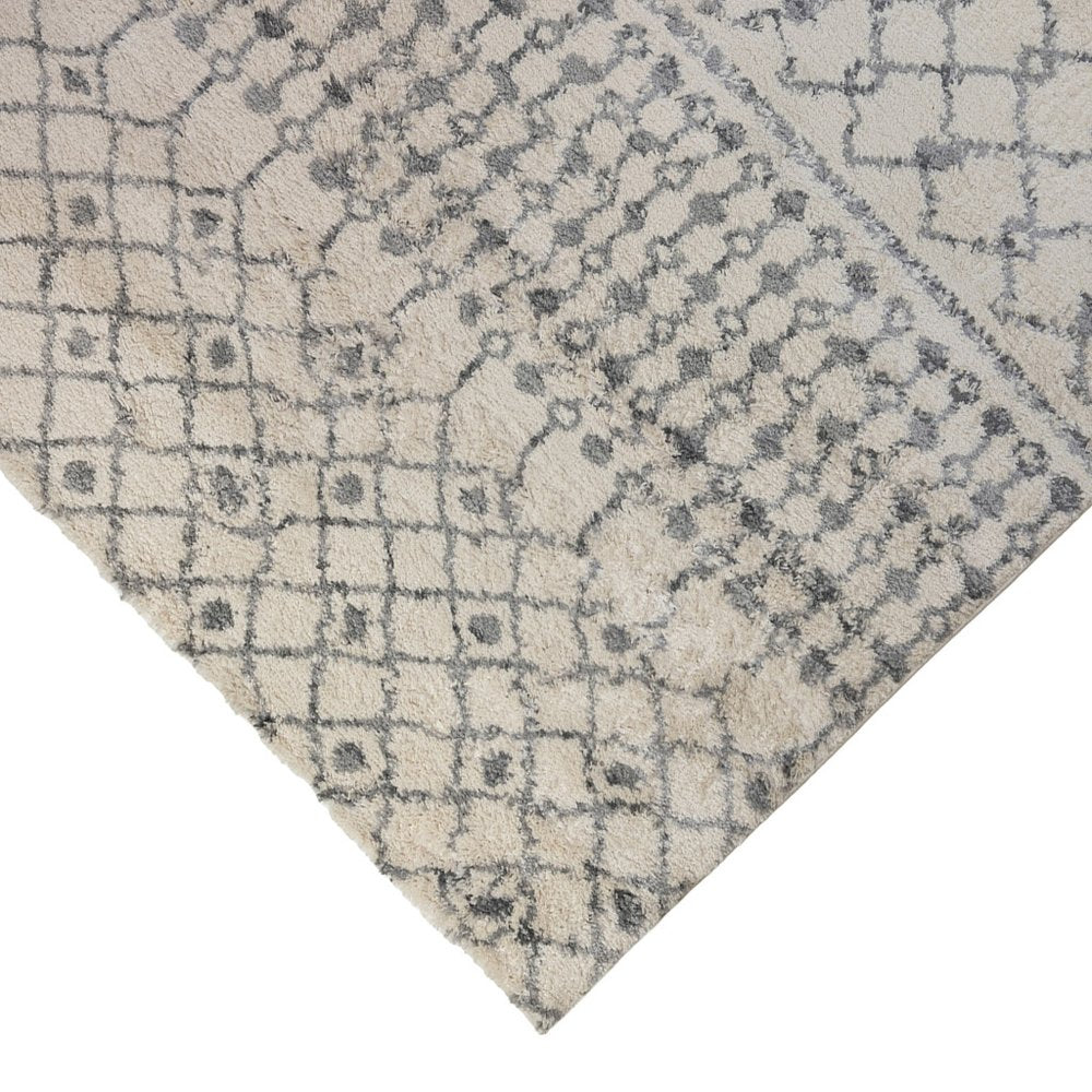 10' Gray And Ivory Geometric Shag Runner Rug
