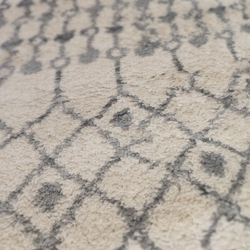 10' Gray And Ivory Geometric Shag Runner Rug