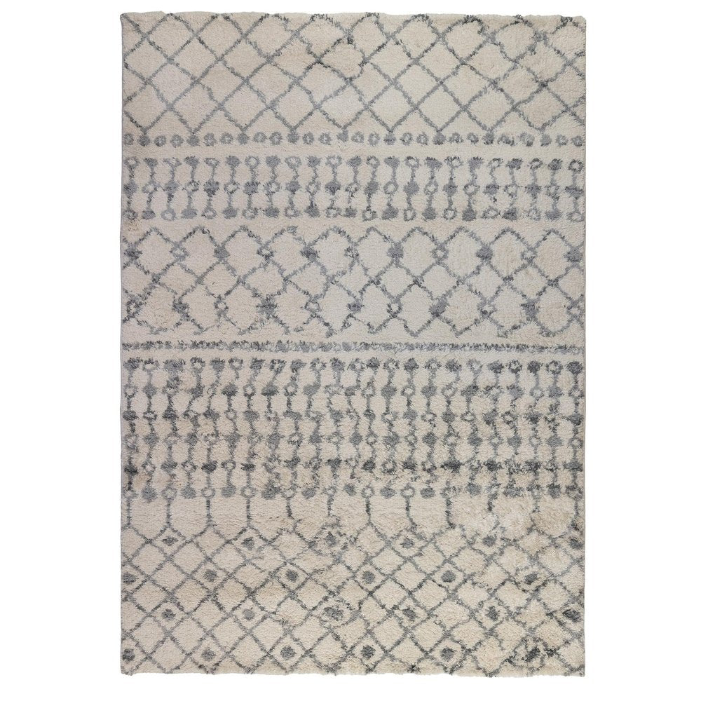 10' Gray And Ivory Geometric Shag Runner Rug