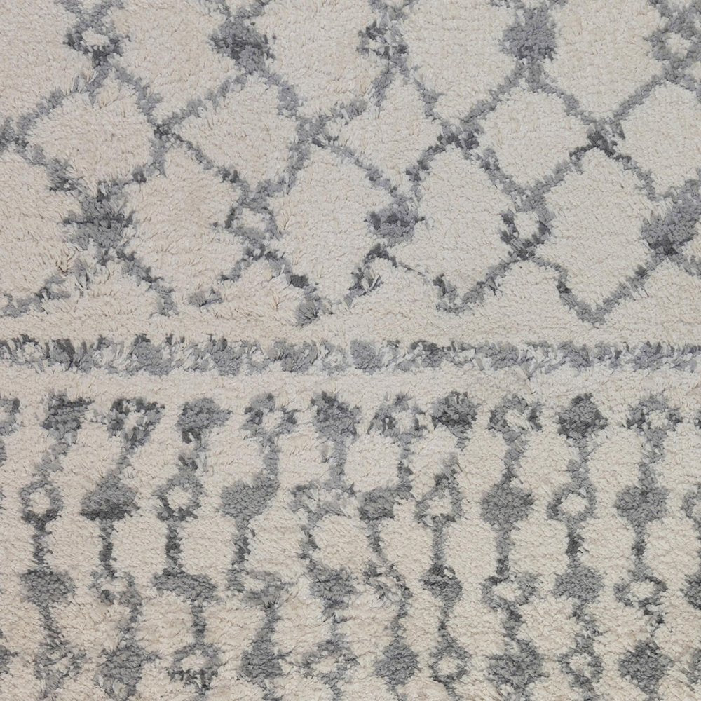 10' Gray And Ivory Geometric Shag Runner Rug