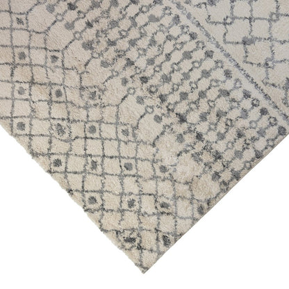 10' Gray And Ivory Geometric Shag Runner Rug