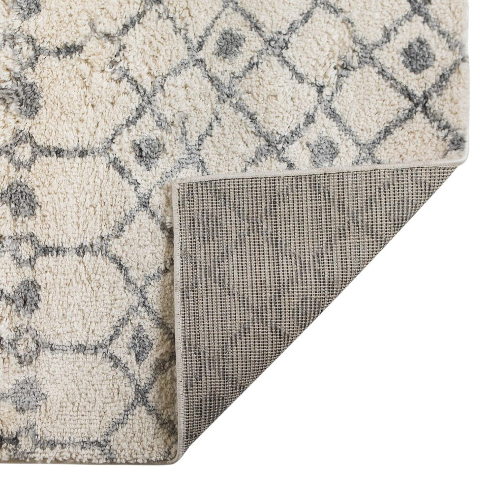 10' Gray And Ivory Geometric Shag Runner Rug