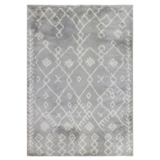 10' Gray And Ivory Geometric Shag Runner Rug