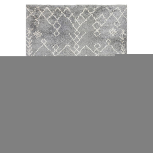 10' Gray And Ivory Geometric Shag Runner Rug