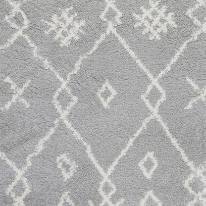 10' Gray And Ivory Geometric Shag Runner Rug