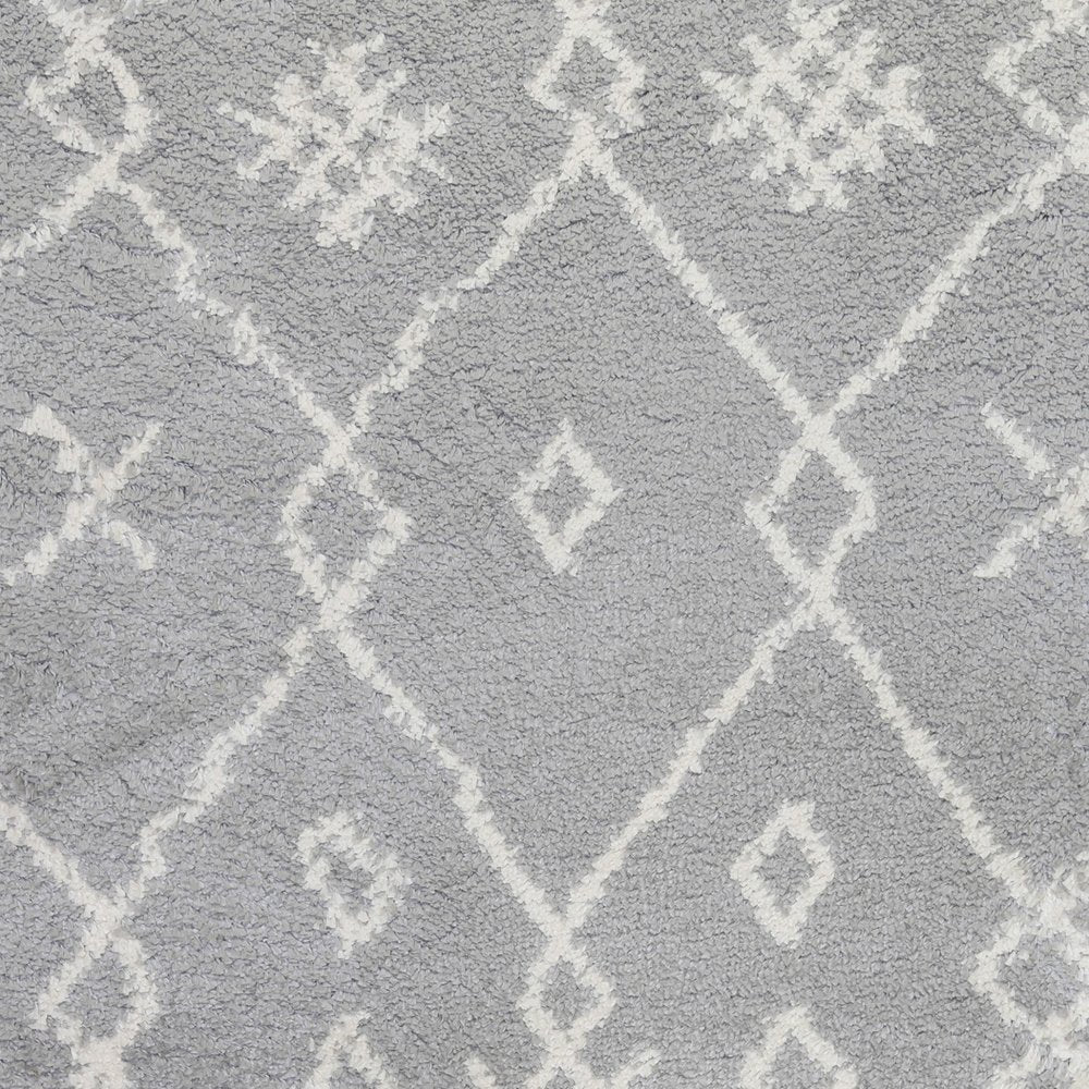 10' Gray And Ivory Geometric Shag Runner Rug