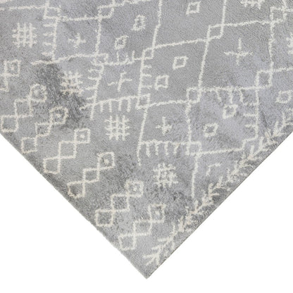 10' Gray And Ivory Geometric Shag Runner Rug