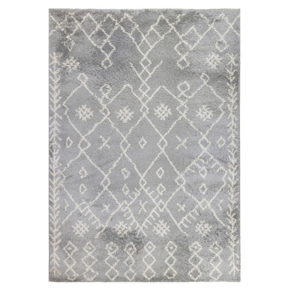 10' Gray And Ivory Geometric Shag Runner Rug