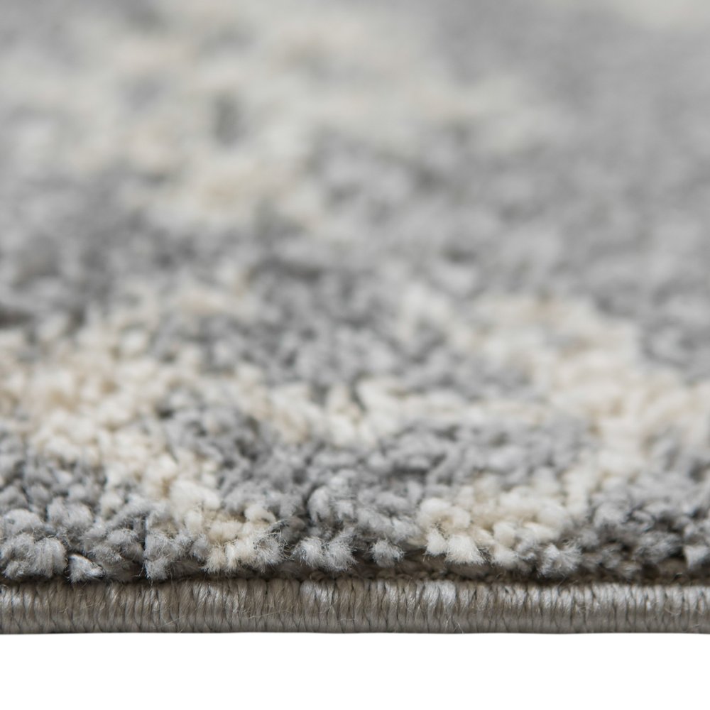 10' Gray And Ivory Geometric Shag Runner Rug