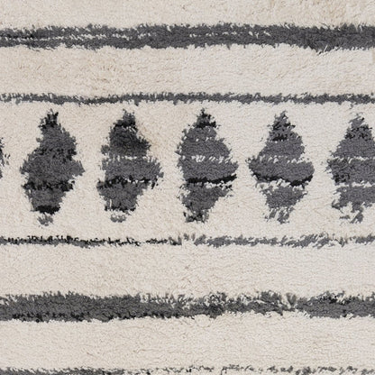 10' Cream Black And Gray Geometric Shag Runner Rug