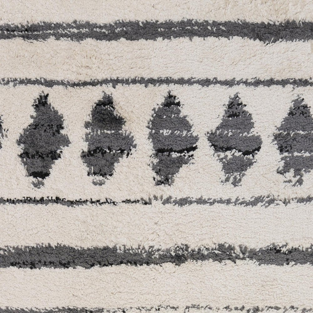 10' Cream Black And Gray Geometric Shag Runner Rug