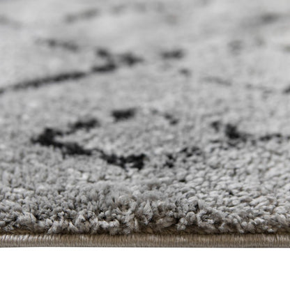 10' Black And Gray Geometric Shag Runner Rug