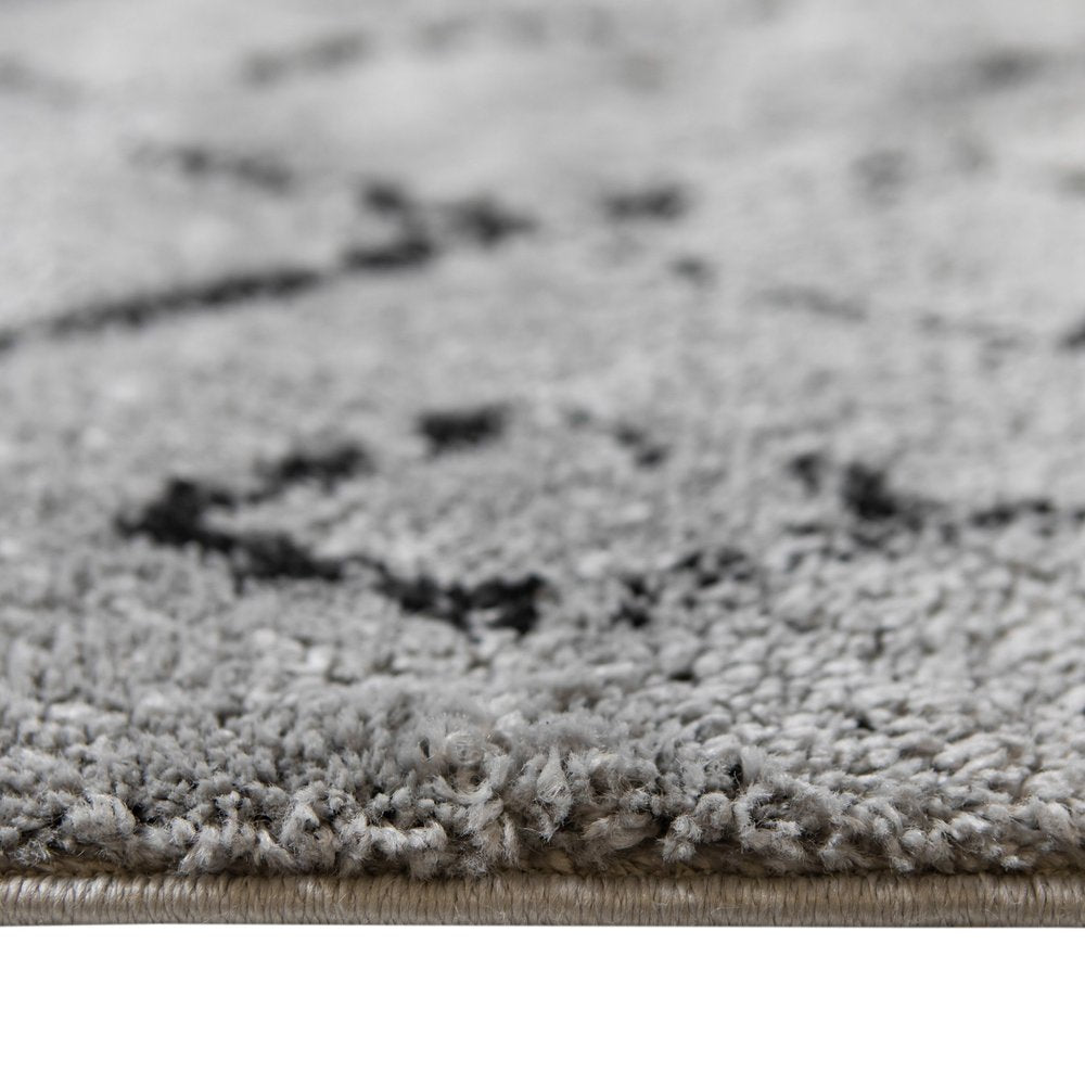 10' Black And Gray Geometric Shag Runner Rug