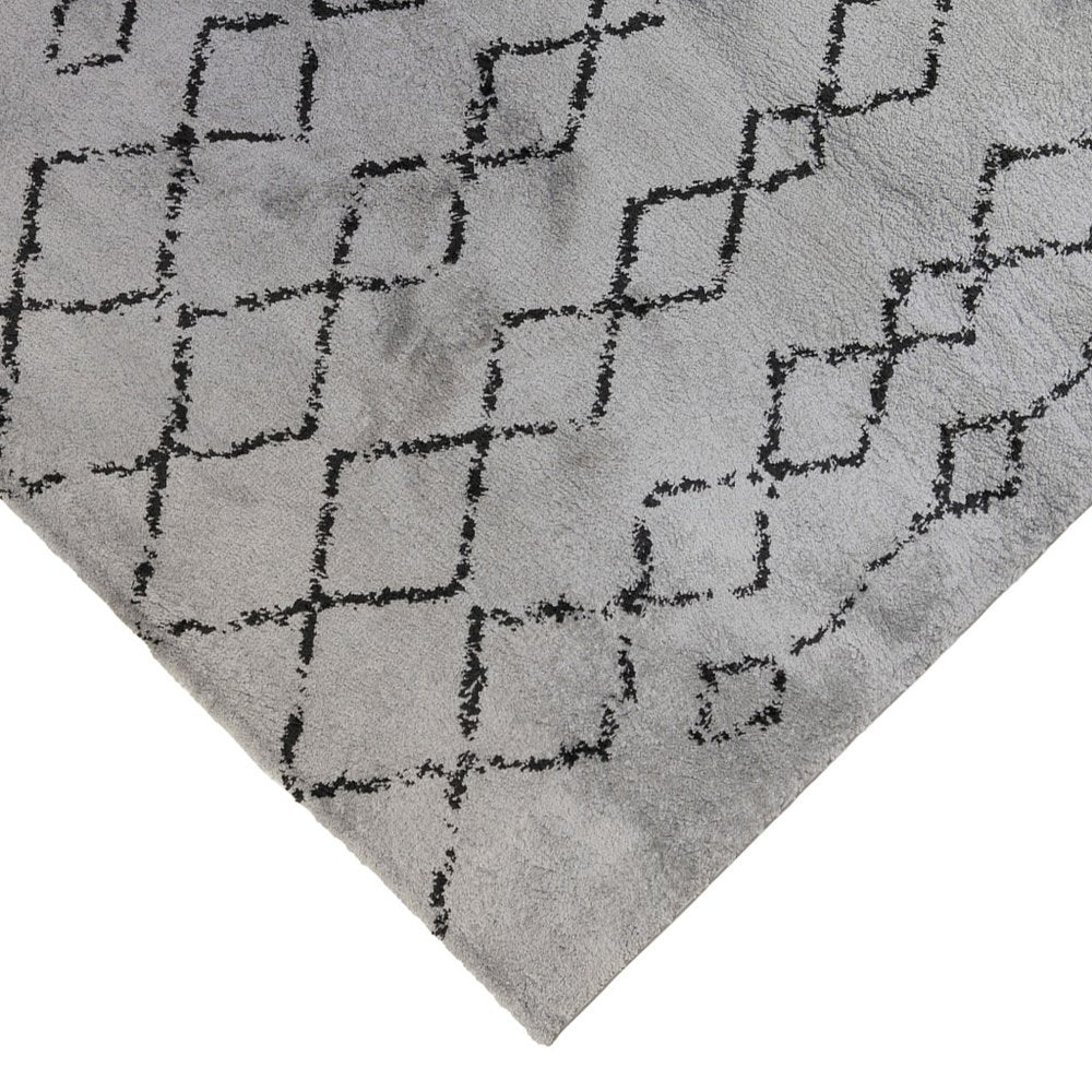 7' X 9' Black And Gray Geometric Shag Area Rug
