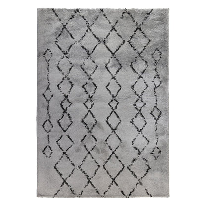 10' Black And Gray Geometric Shag Runner Rug