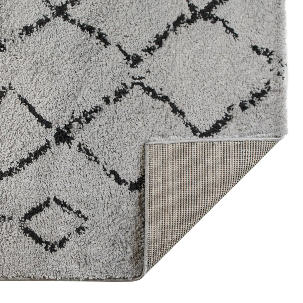 10' Black And Gray Geometric Shag Runner Rug
