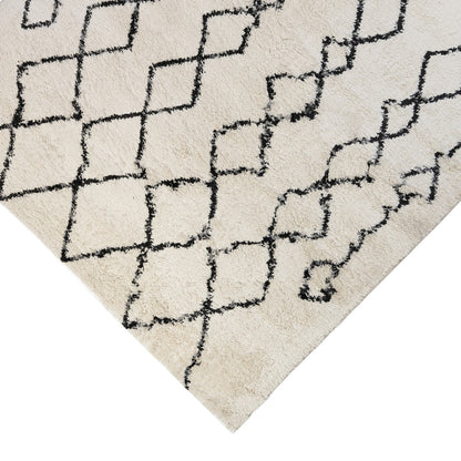 10' Black and Ivory Geometric Shag Runner Rug