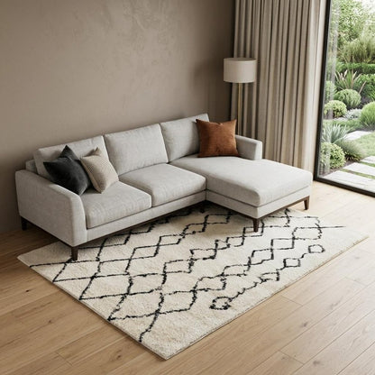 10' Black and Ivory Geometric Shag Runner Rug