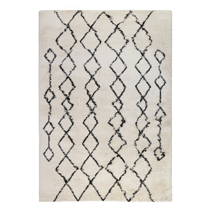 10' Black and Ivory Geometric Shag Runner Rug