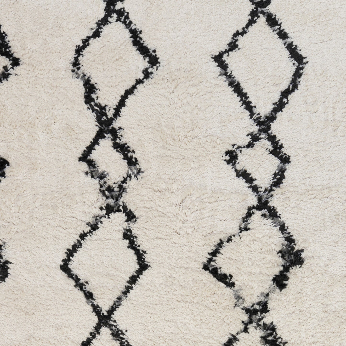 10' Black and Ivory Geometric Shag Runner Rug