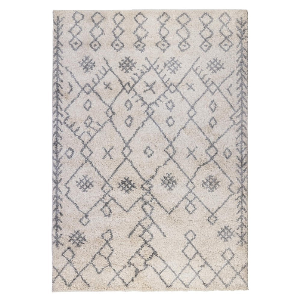 7' X 9' Gray And Ivory Geometric Shag Area Rug