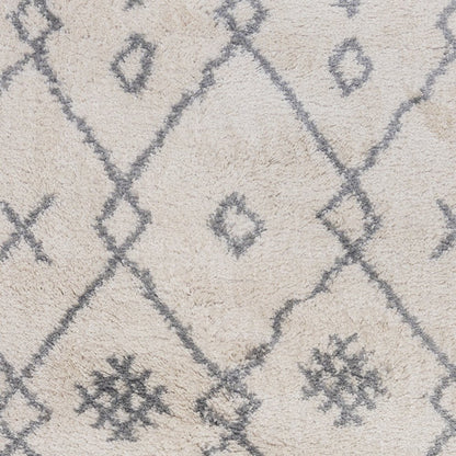 10' Gray And Ivory Geometric Shag Runner Rug