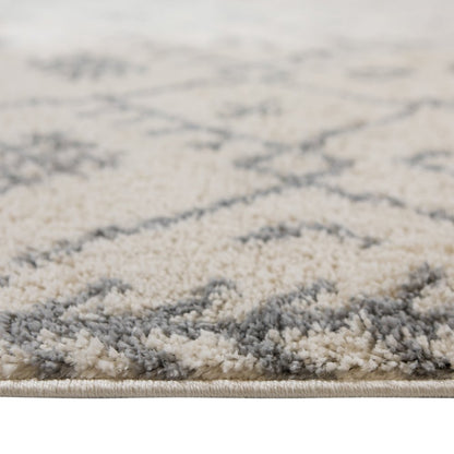 10' Gray And Ivory Geometric Shag Runner Rug