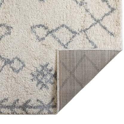 10' Gray And Ivory Geometric Shag Runner Rug