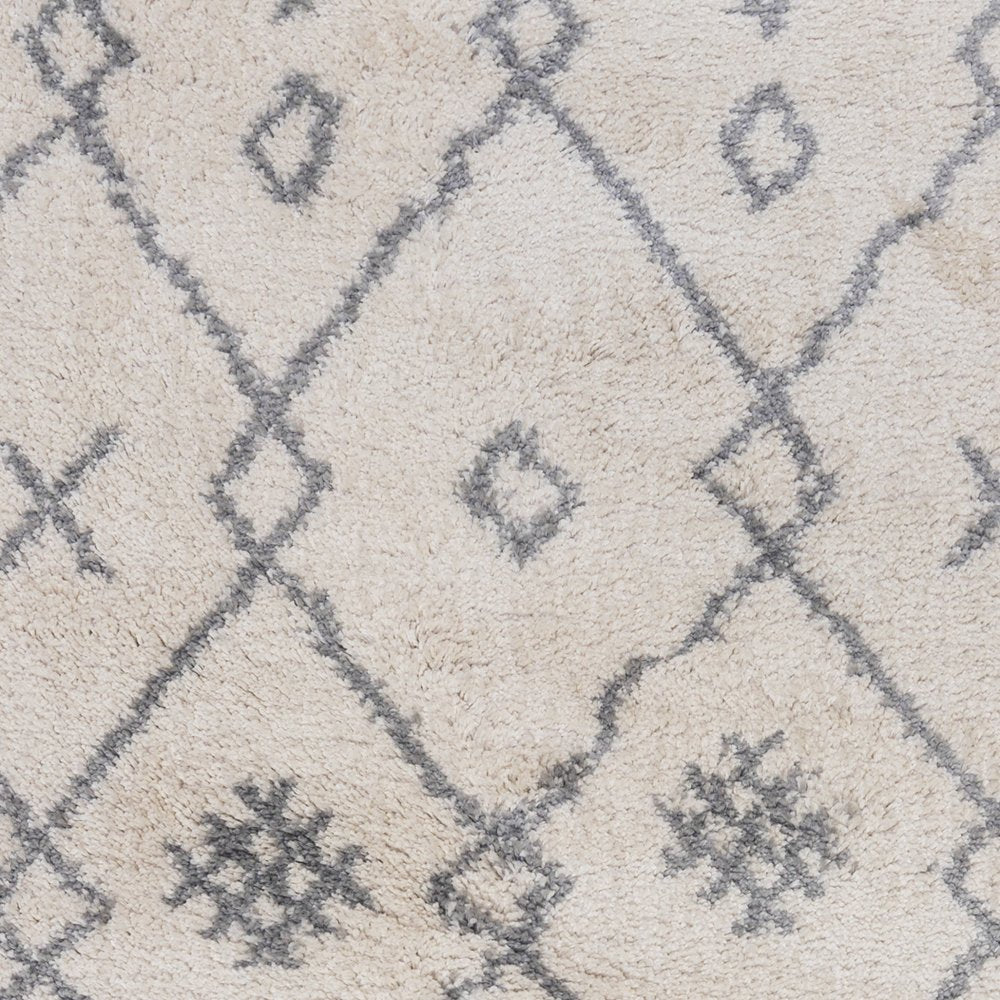 10' Gray And Ivory Geometric Shag Runner Rug