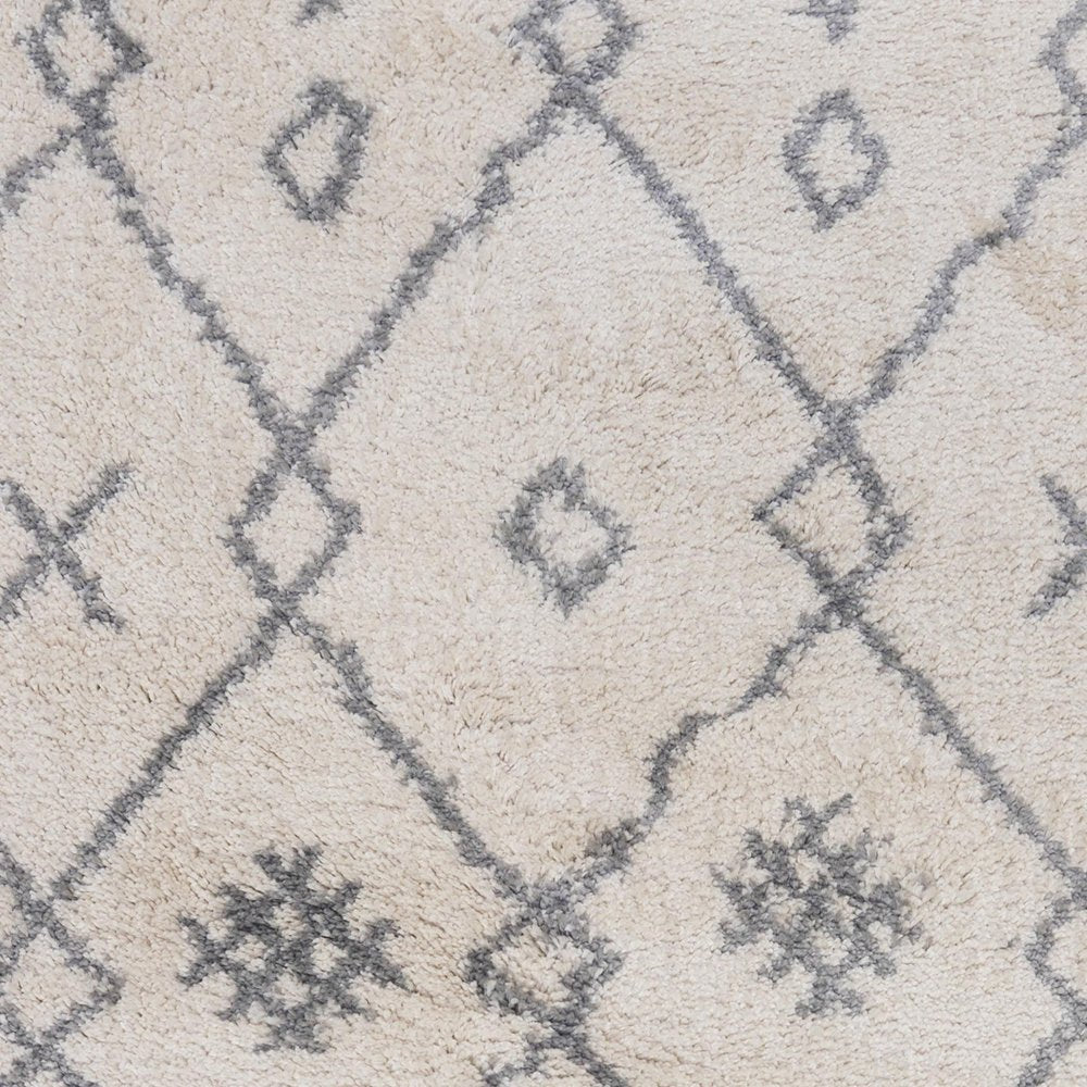 10' Gray And Ivory Geometric Shag Runner Rug