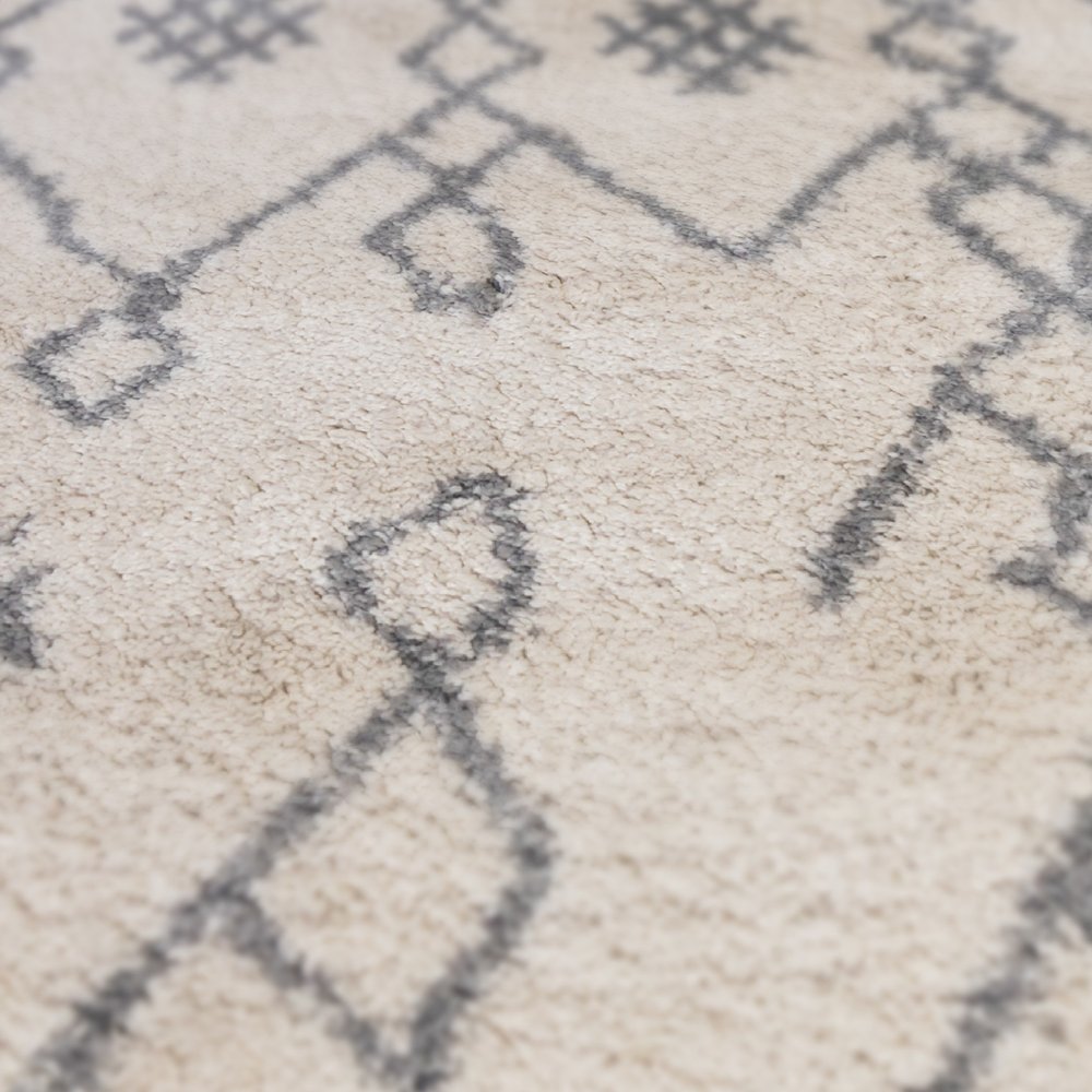 10' Gray And Ivory Geometric Shag Runner Rug
