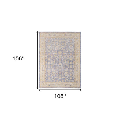 9' X 13' Gray Yellow And Lavender Floral Area Rug